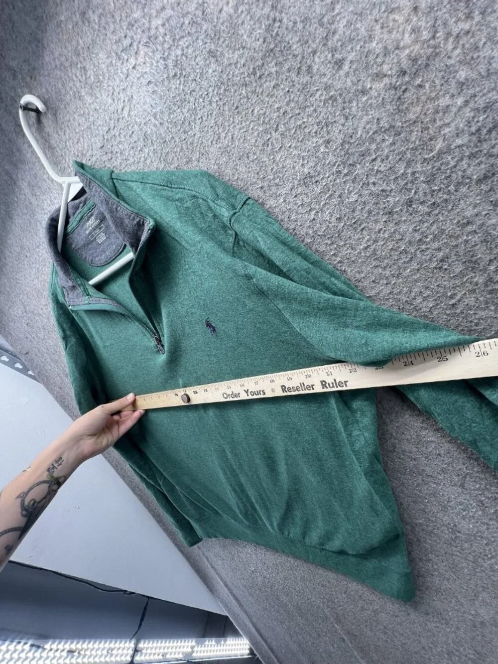Polo Ralph Lauren Sweatshirt Mens Medium Green 1/4 Zip Jersey Pullover Logo